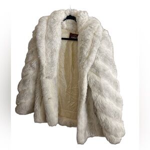 Women's vintage jordache puffed sleeve White Faux Fur Coat jacket Sz medium